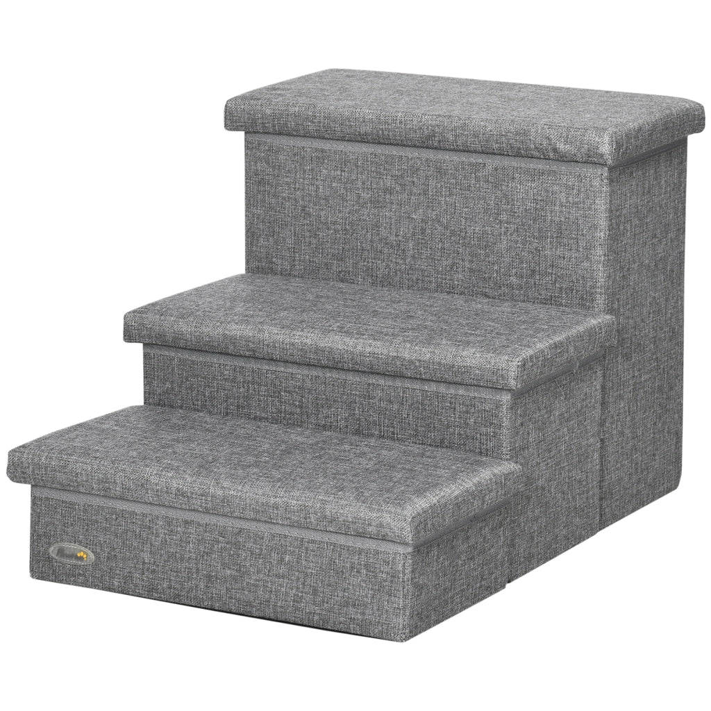 Scala per Cani e Gatti 3 Gradini con Contenitore ¨C zephmum ¨C Grigio 63.5x42.5x40.5 cm