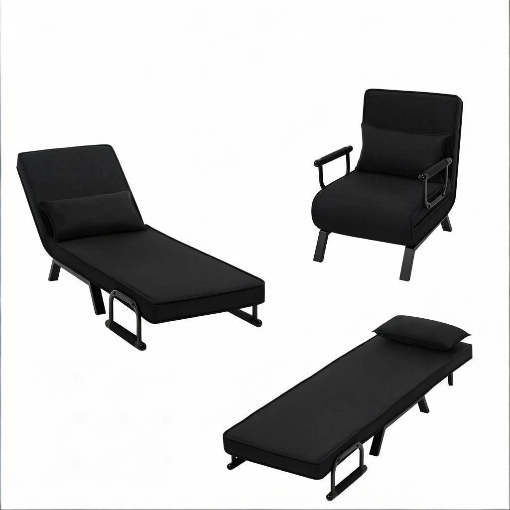 POLTRONA 3 in 1 convertibile 65x78x75 cm Nero in lino, schiuma e metallo
