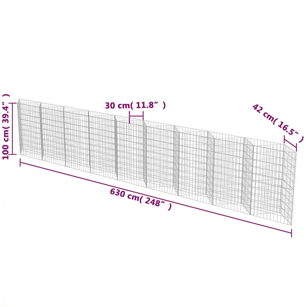 Gabbione in Acciaio Zincato 630x30x100 cm 143573