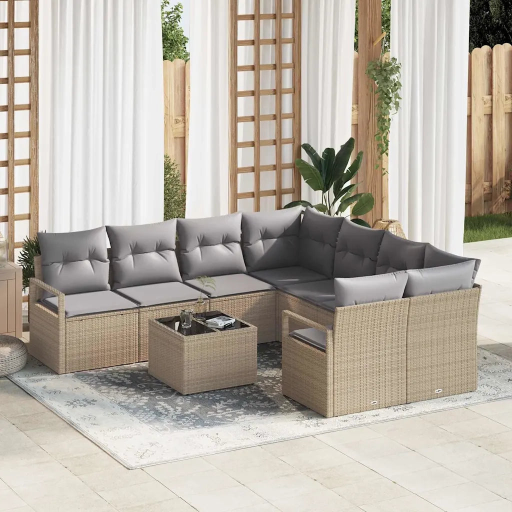 Set di divani con cuscino 9 pcs Beige e grigio polyrattan 3354989