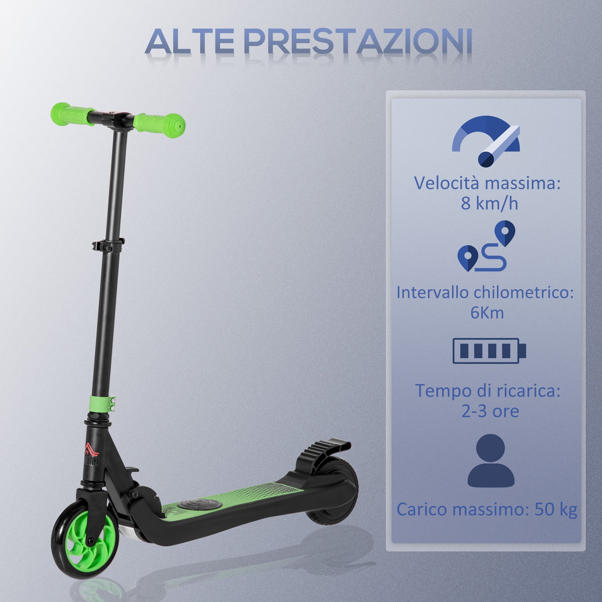 Monopattino Elettrico Pieghevole per Bambini Altezza Regolabile 75-80 cm Nero e Verde