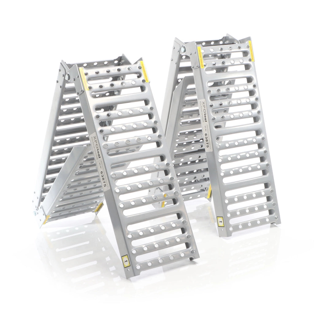 Set 2 rampe di carico pieghevoli in 3 parti max. 800kg 195,5x23cm, acciaio antiscivolo per moto