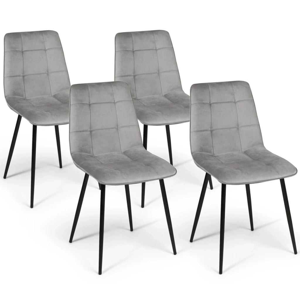 IDMarket - Lote de 4 sillas de comedor MILA de terciopelo gris claro