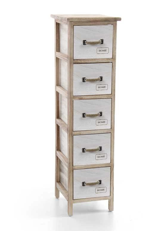 HOME SLIM CASSETTIERA IN LEGNO DECORATA A 5 CASSETTI 26 X 32 XH98 CM BICOLOR