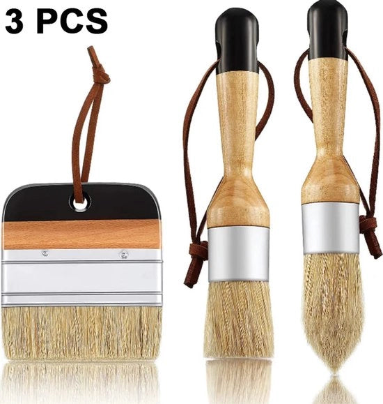 Set a tre strumenti per pennelli rotondi per vernice a gesso e per la stuccatura, adatto per mobili, arredamento, applicazione di stucco e smaltatura di ceramica (marrone + nero).