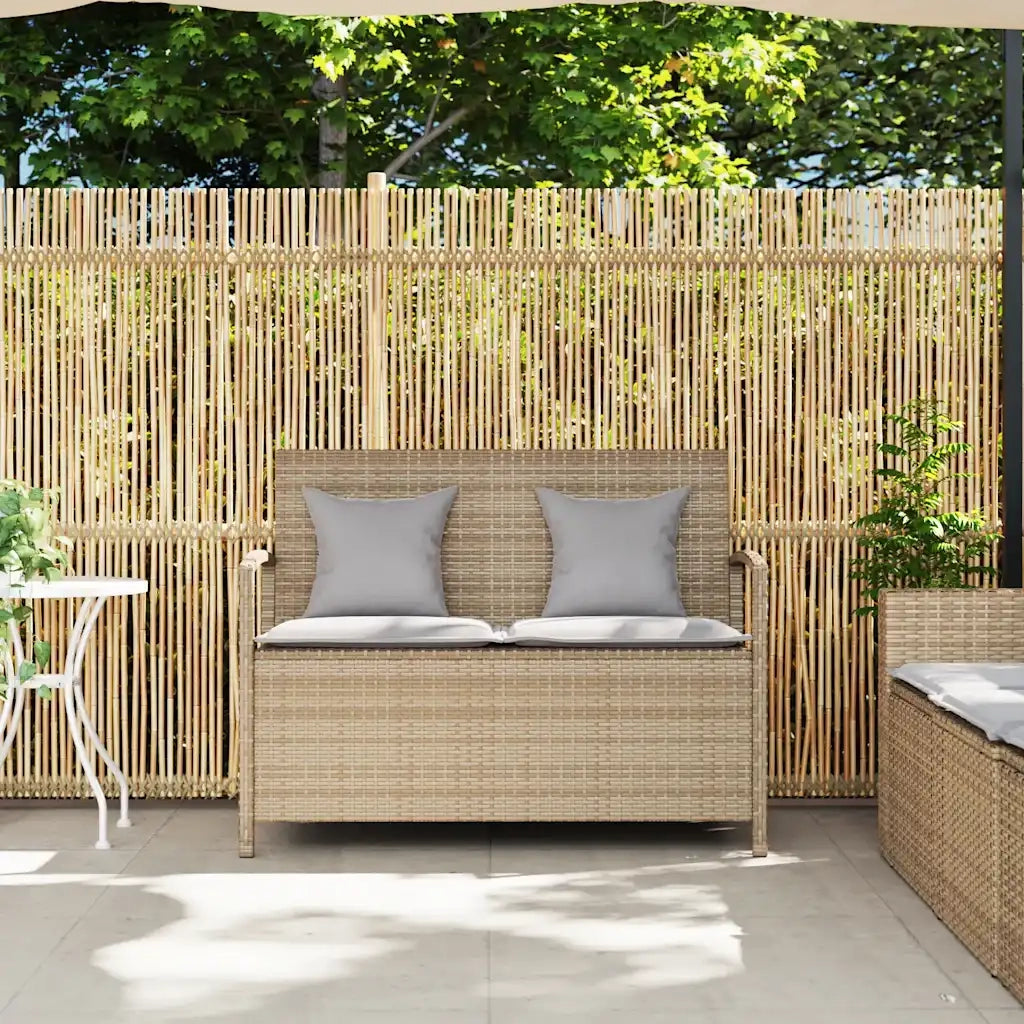 Panca Portaoggetti da Giardino con Cuscino-Sgabello-Panca con Contenitore Beige in Polyrattan 513639