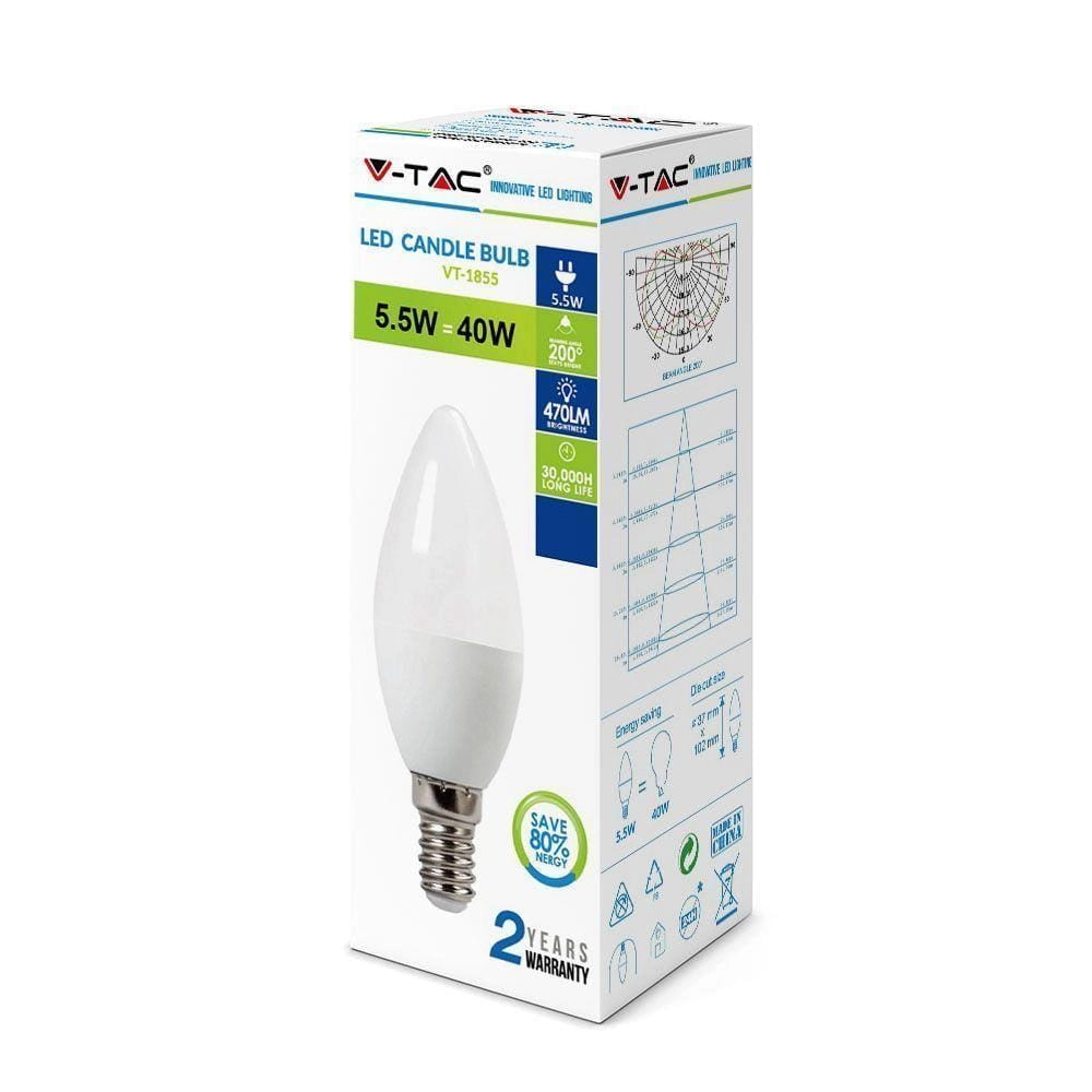 V-TAC Lampadina LED 5,5W E14 Candela Calda 2700K 470lm
