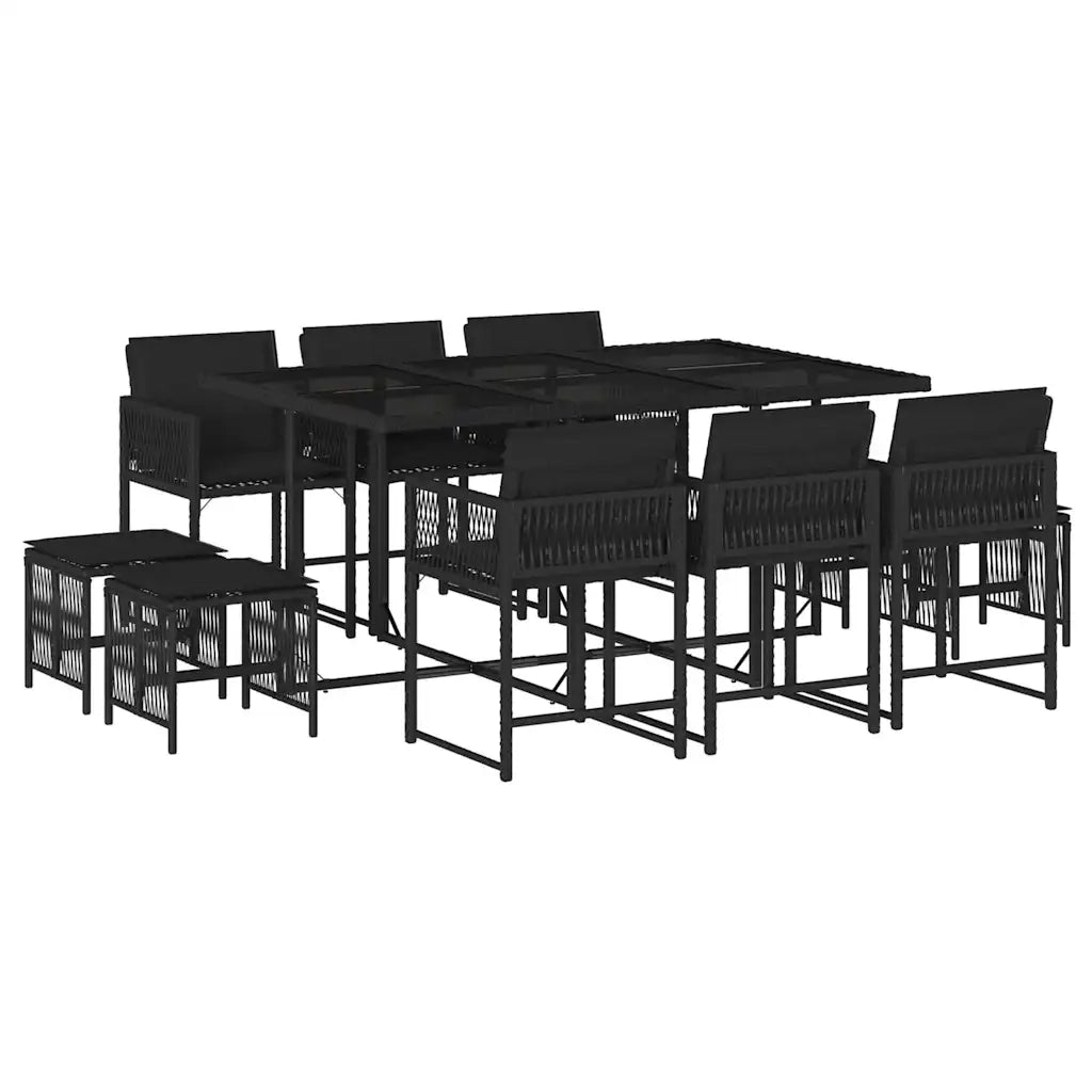 Set da Pranzo da Giardino 11 pz con Cuscini in Polyrattan Nero