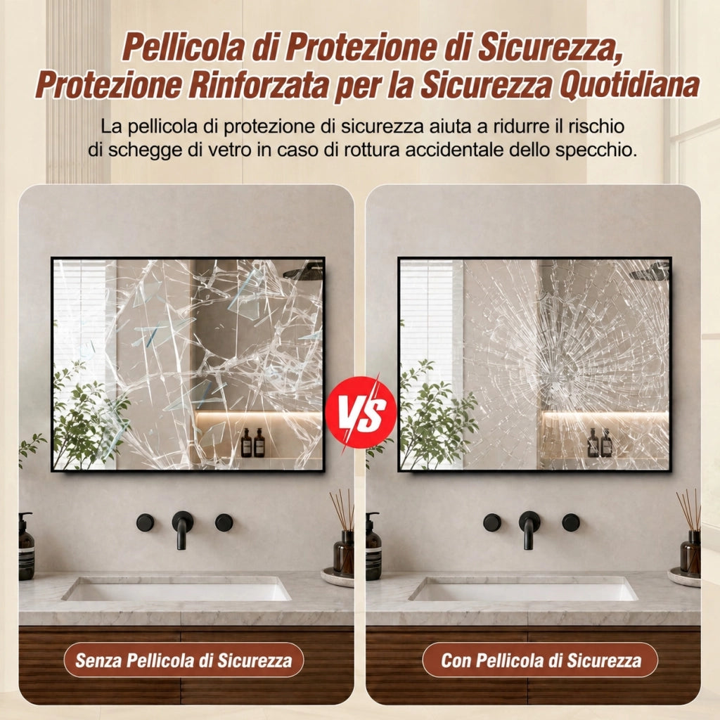 Specchio bagno 50x70 cm con cornice in alluminio nero; specchio senza rame hd