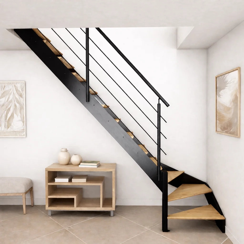 SPECTRA - Scala sinistra a 1/4 di giro con LED integrati, nera con balaustra