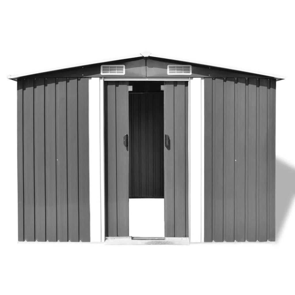 Casetta da giardino cabina ripostiglio capanno da esterno capanno per attrezzi metallo robusto 257 x 205 x 178 cm grigio 02_0022389
