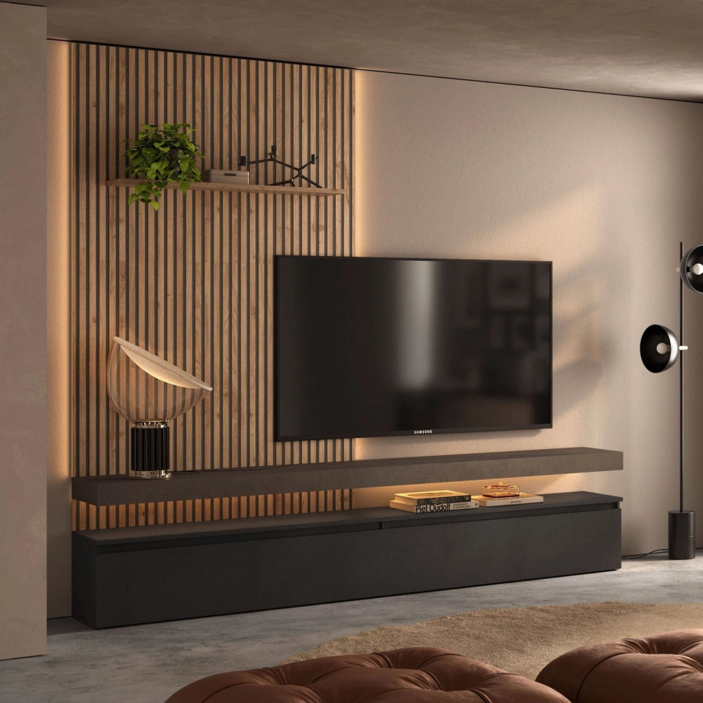 Mobile Soggiorno Ostana, Parete Attrezzata Modulabile Made in Italy, Nero Antracite