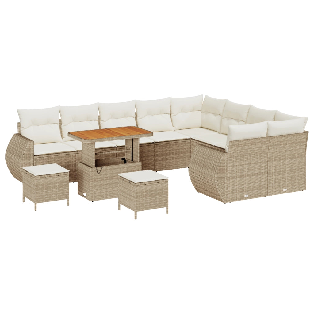 Set di divani da giardino da 12 pezzi con cuscini in beige, rattan poly acacia