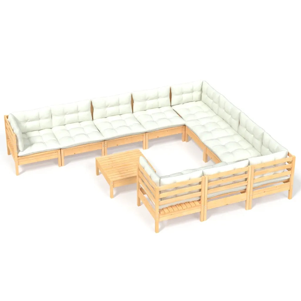 Set Divani da Giardino 11 pz con Cuscini Crema Massello di Pino 3097001