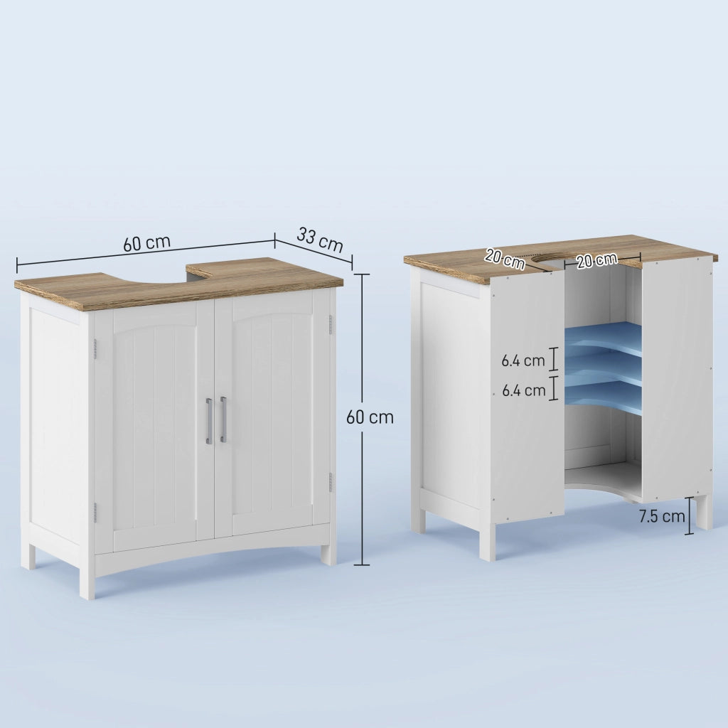 Mobile Sottolavabo Bagno con Ante e Ripiano Regolabile ¨C Minimal ¨C Legno e Bianco 60x33x60