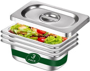 Set di contenitori per cibo 3 pezzi con coperchio, contenitore perimetrale GN 1/3 in acciaio inossidabile, ideale per cotolette, carne e conservazione, contenitore gastronorm, resistente al lavastoviglie, 32,5 x 17,5 x 6,5 cm