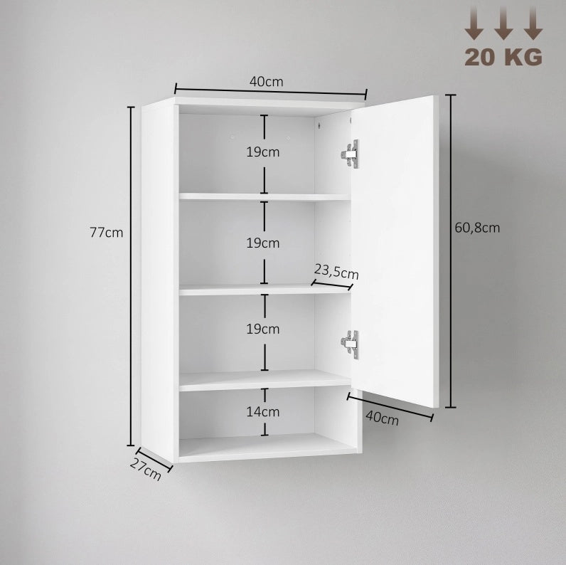 Mobile bagno da parete bianco con anta, ripiani regolabili e vano aperto