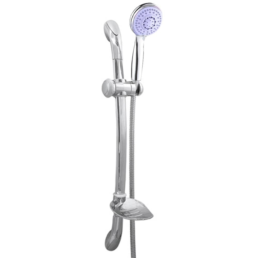 Trade Shop - Saliscendi Con Soffione Doccia 3 Funzioni Getti Asta 67 Cm Cromato Bagno Vasca -        2