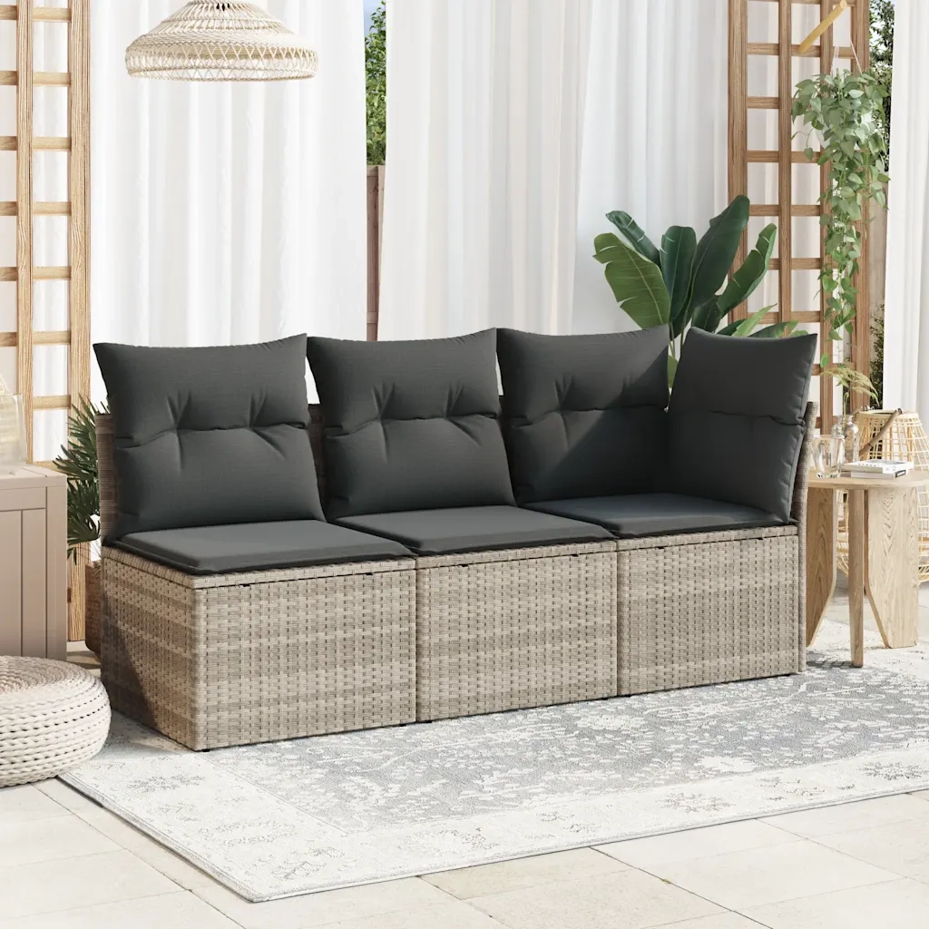 vidaXL Divano da Giardino con Cuscini 3 Posti Grigio Chiaro Polyrattan