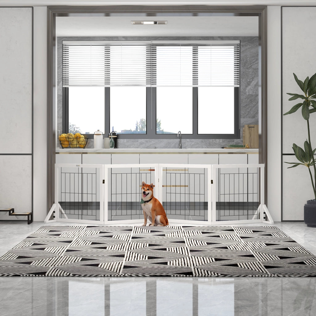 Cancellino per Cani Pieghevole 280x70 cm con 4 Pannelli in Legno e Acciaio Bianco
