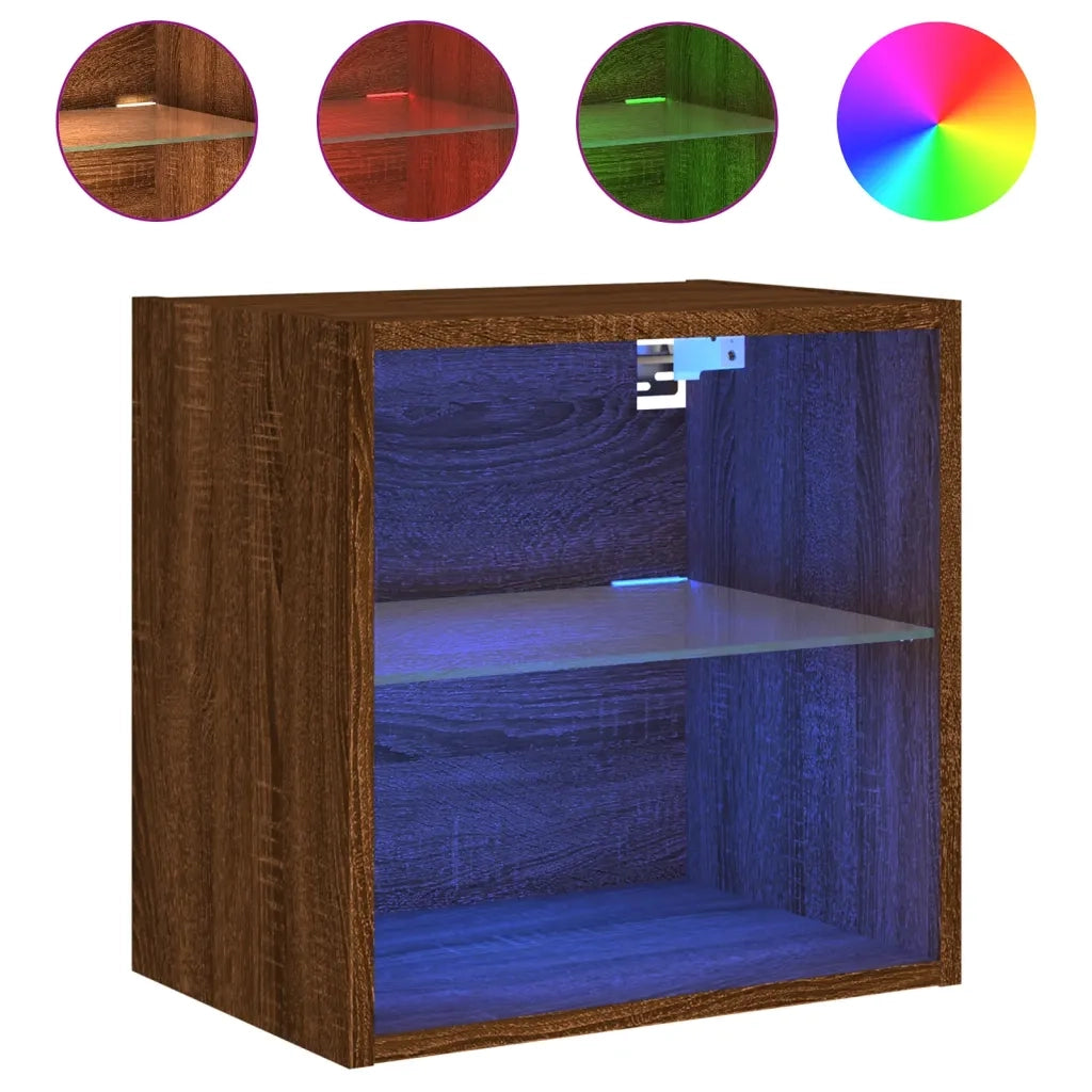 Comodino con Luci LED a Parete Rovere Marrone 837076