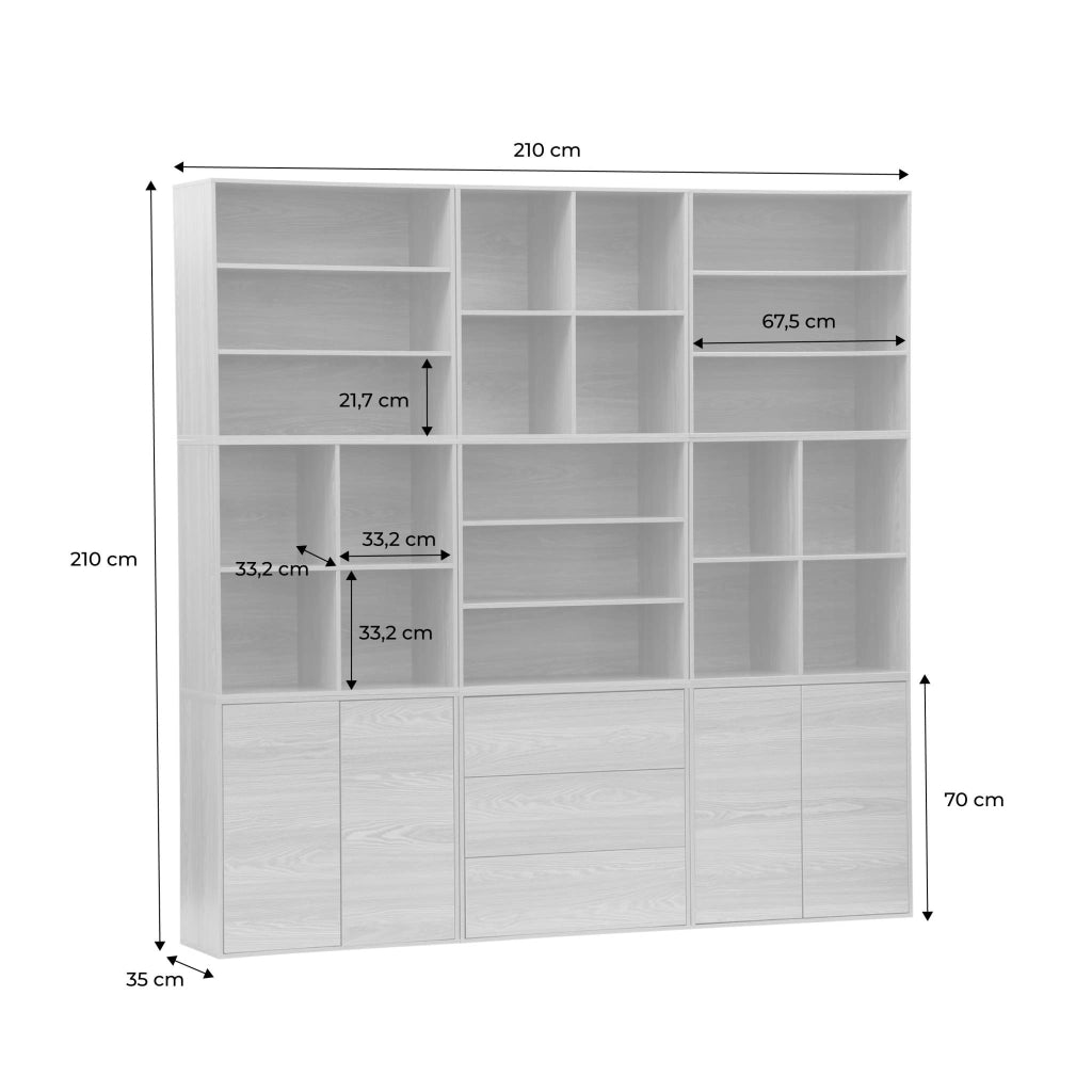 Libreria modulabile decorazione legno 9 elementi, quercia