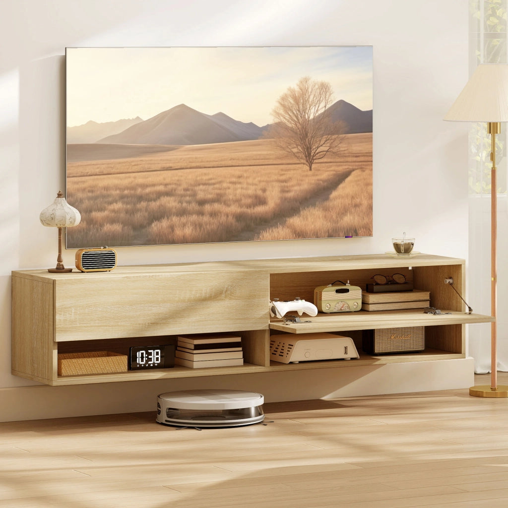 Mobile TV Sospeso ¨C zephmum ¨C Legno Naturale 140x32x31 cm