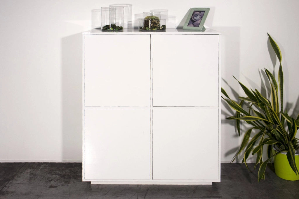 Credenza Ara, Madia da cucina a 4 ante, Buffet da soggiorno, 100% Made in Italy, cm 100x41h126, Bianco lucido