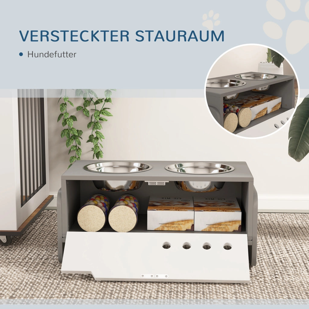 Stazione alimentazione rialzata per cani con contenitore e anti-ingozzo ¨C zephmum ¨C 2 ciotole acciaio inox 2000ml grigio
