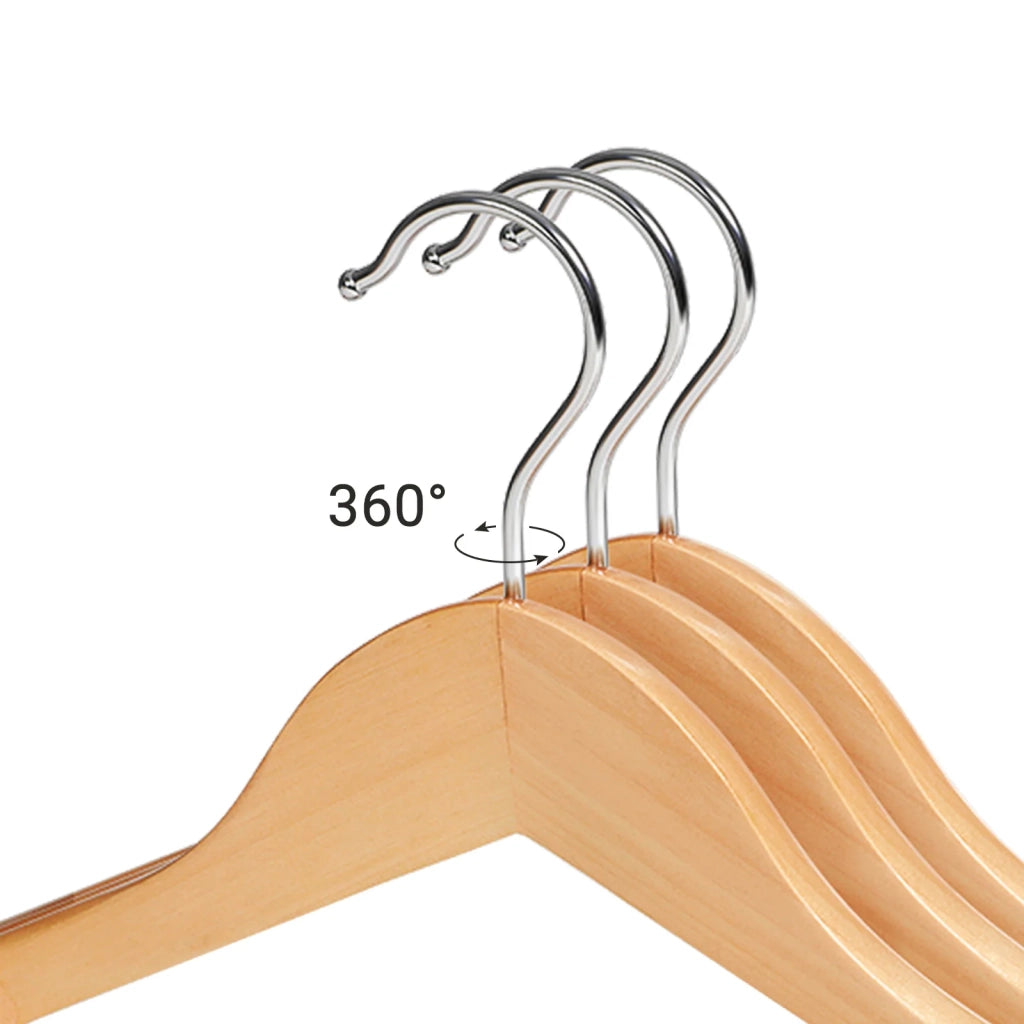 Confezione da 6 Grucce in Legno Massello con Spalle Extra Larghe Antiscivolo per Abiti Camicie Cappotti Giubbotti Pantaloni Ganci Girevoli a 360° Colore Legno 12_0003410