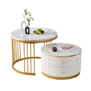 TAVOLINO DA SALOTTO Set 2 pezzi rotondo 60x60x45,5 cm e 50x50x32 cm MDF Bianco