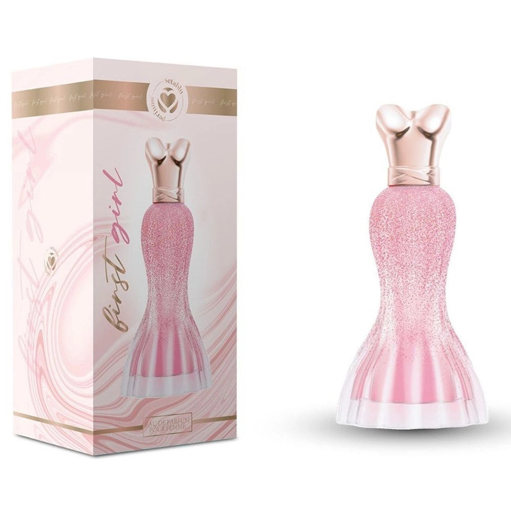 Trade Shop - Profumo Corpo Eau De Parfum Da Donna First Girl Da 100ml A Forma D'abito Rosa Glitterato -