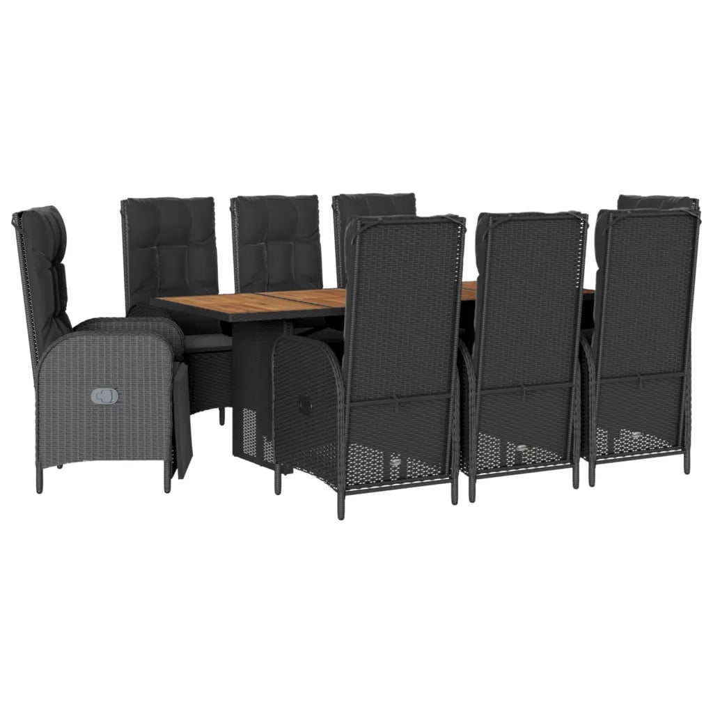 Set da Pranzo da Giardino 9 pz con Cuscini Nero in Polyrattancod mxl 114350