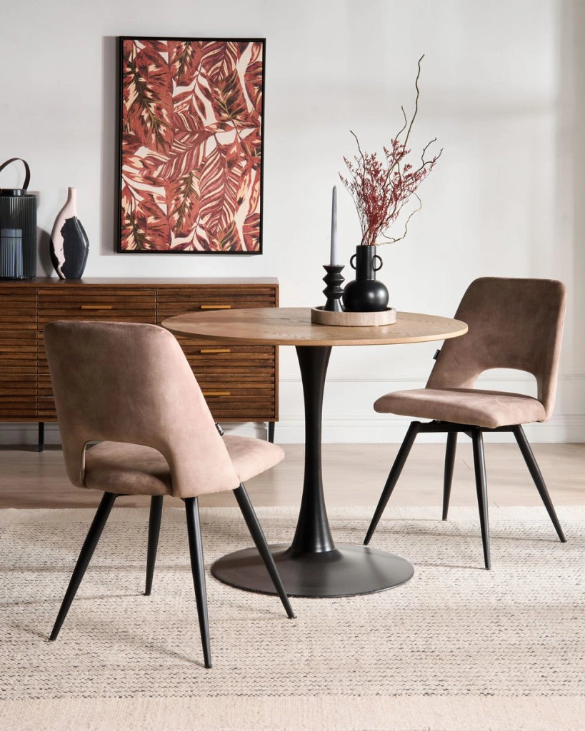 Set di 2 sedie da pranzo in velluto beige con gambe in ferro nero girevoli a 180° moderne sedie imbottite