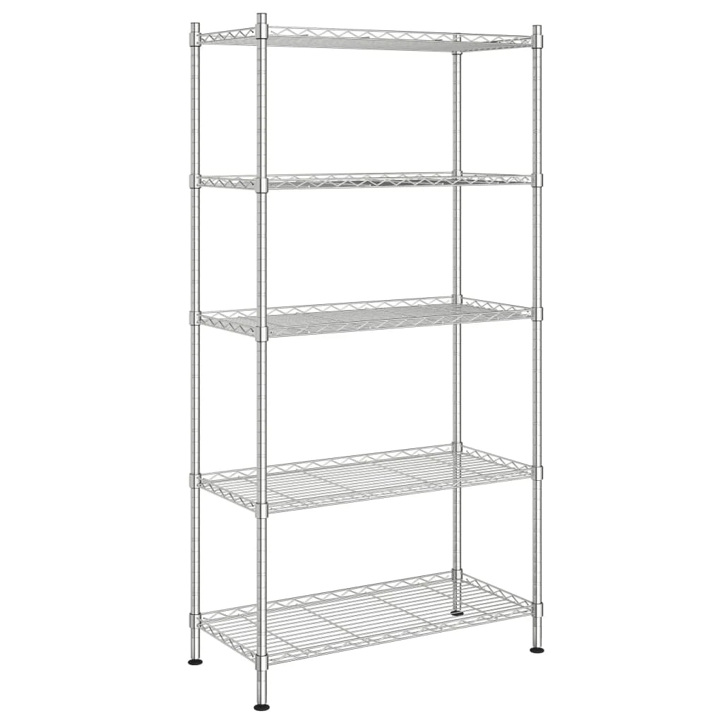 Scaffale portaoggetti a 5 ripiani 90 x 35 x 180 cm Cromato 250 kg Argento 02_0045695