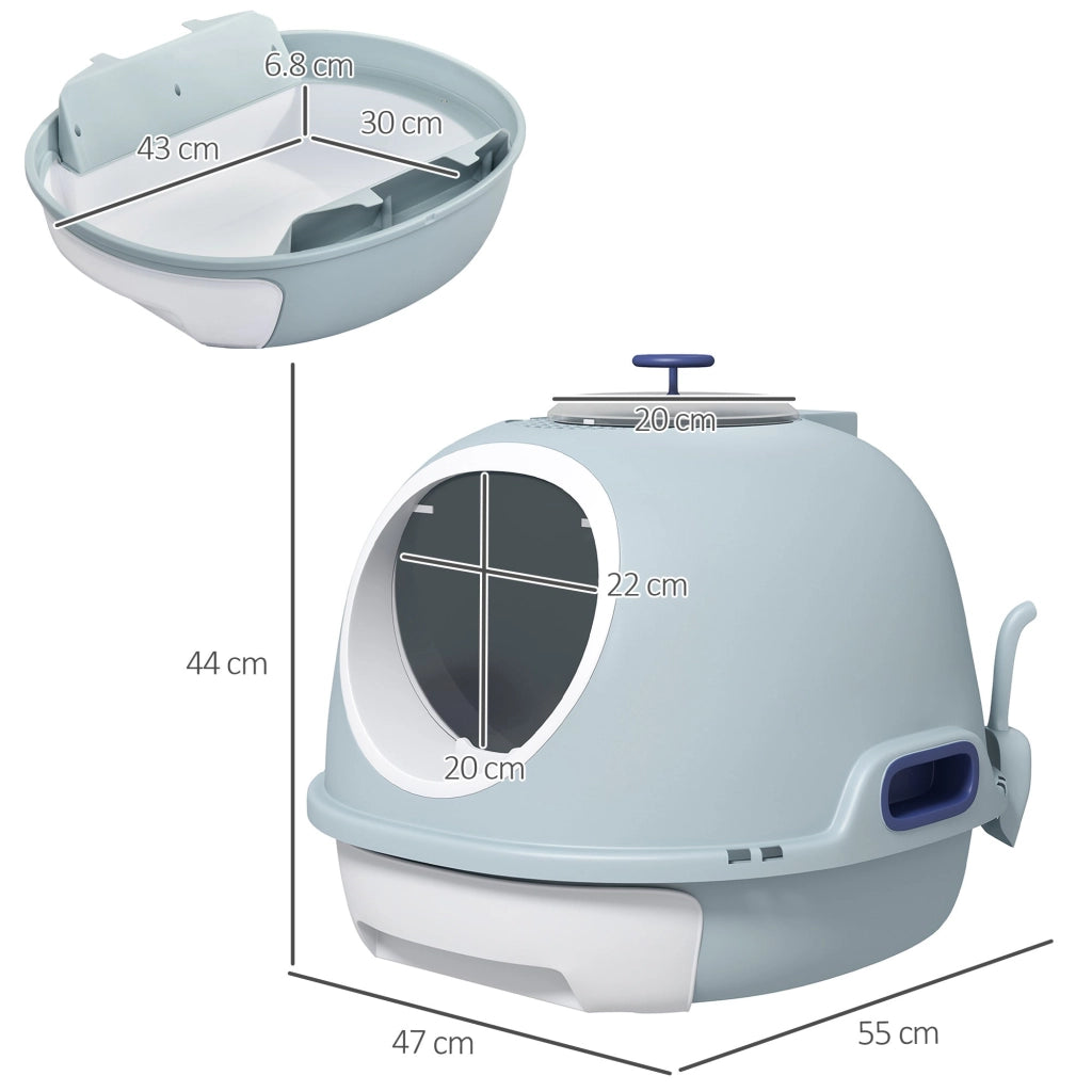 Toilette Chiusa per Gatti 47x55x44 cm con Vassoio Estraibile e Paletta Azzurro
