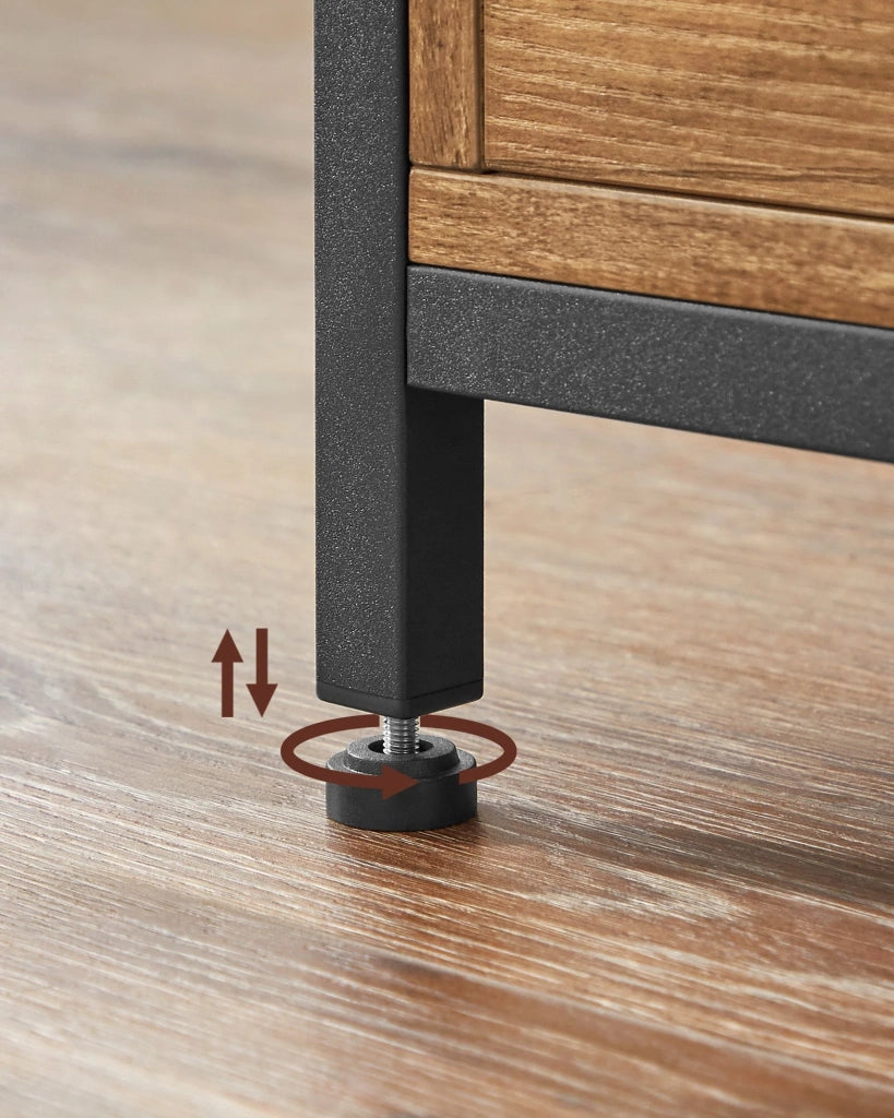 Tavolino da caffè tavolo da soggiorno credenza bassa con 2 cassetti e un vano aperto struttura in acciaio a forma di X 100 x 55 x 45 cm stile industriale marrone 12_0007486