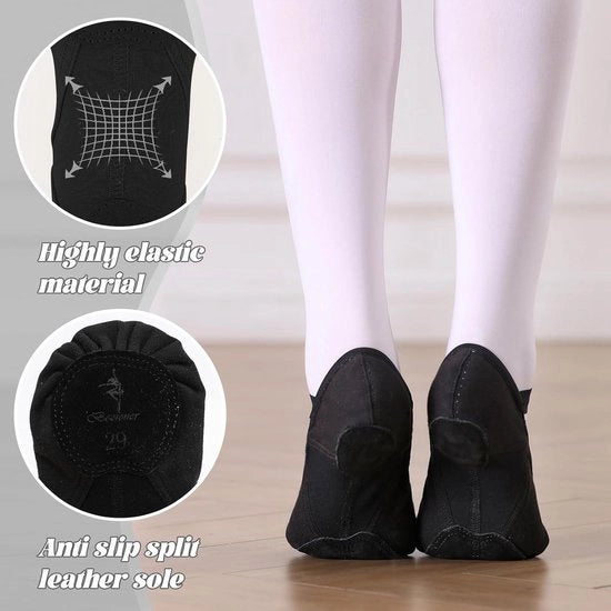 Danzatrici per ragazze | Scarpe da danza elastiche con suola a doppia imboccatura | Nero | Taglia 39.5 EU