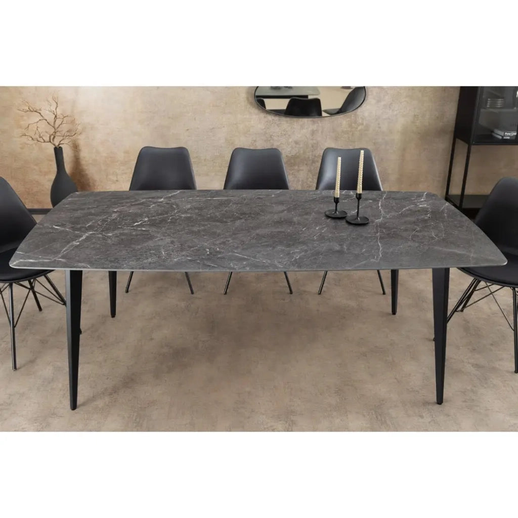 Tavolo HEXA – Rettangolare 180 cm – Piano in ceramica effetto marmo antracite – Gambe in metallo – Stile moderno