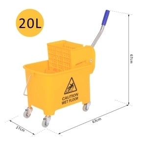 Secchio lavapavimenti da 20 L con strizzatore, doppia vasca e ruote