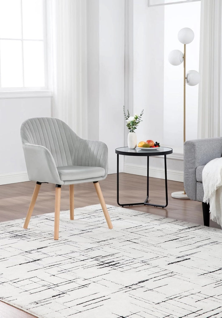 1Pz Sedia da Pranzo Poltroncina per Sala D'attesa Cucina Poltrona con Schienale Braccioli Tessuto in Velluto Gambe di Legno Grigio Chiaro BH95hgr-1