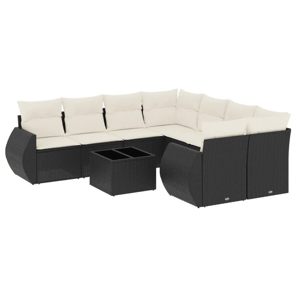 Set Divani da Giardino 9 pz con Cuscini Nero in Polyrattancod mxl 112402