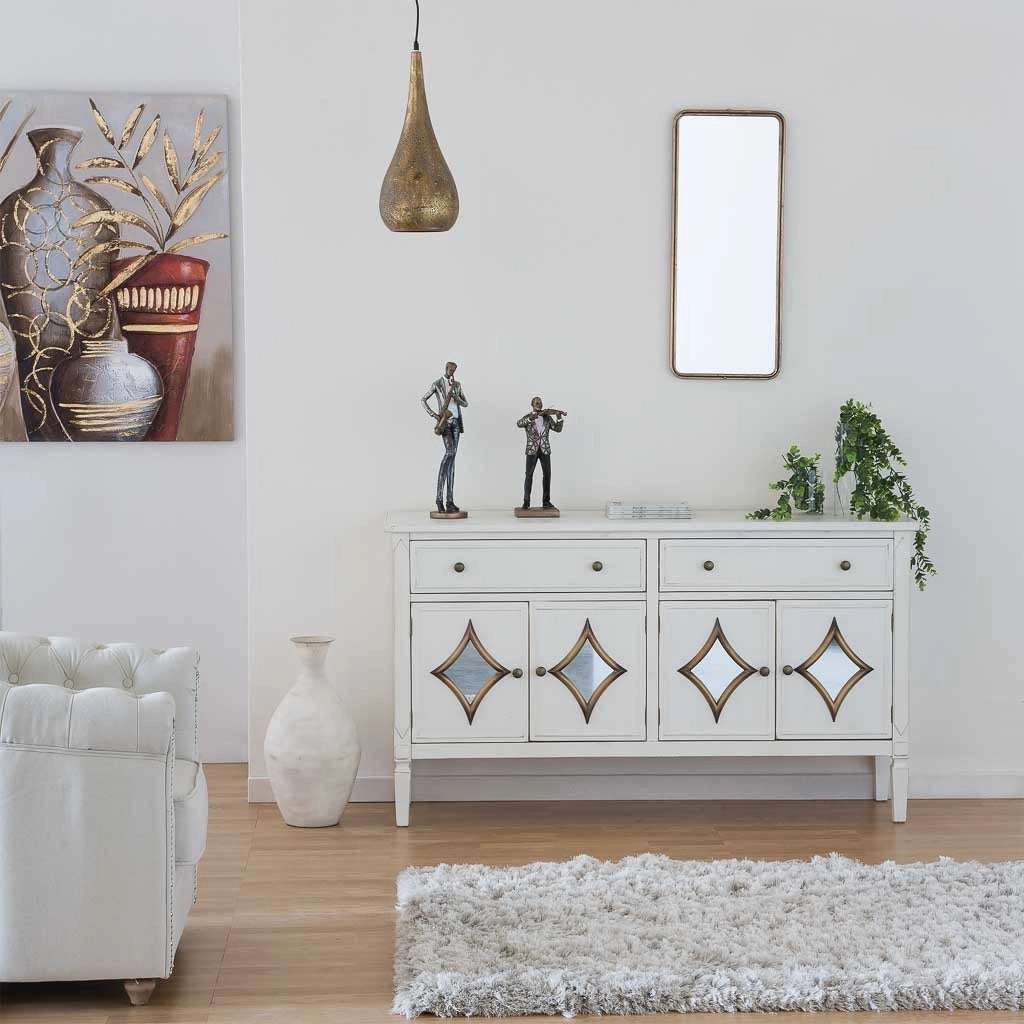 Credenza in legno bianco 140x38x80h