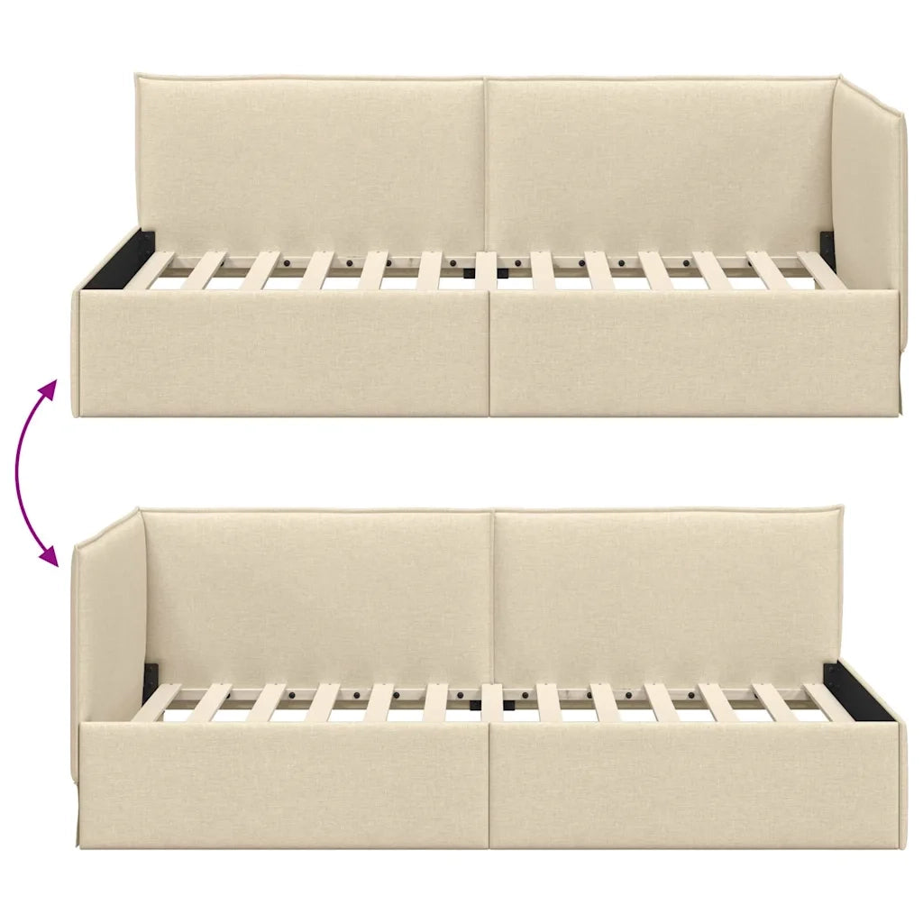 Cornice del letto ad angolo Crema 100 x 200 cm Tessuto