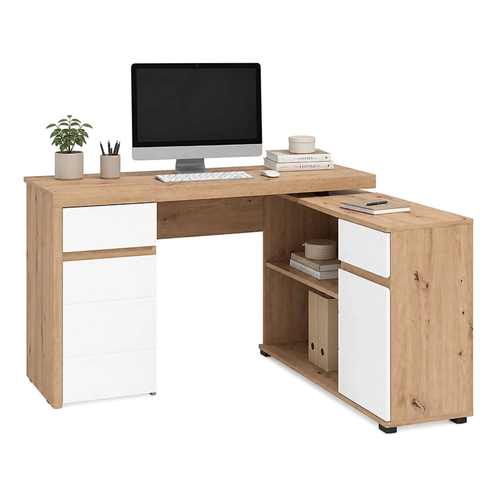 Piran, Scrivania Angolare, 140x124x77h cm Marrone Rovere Nodi
