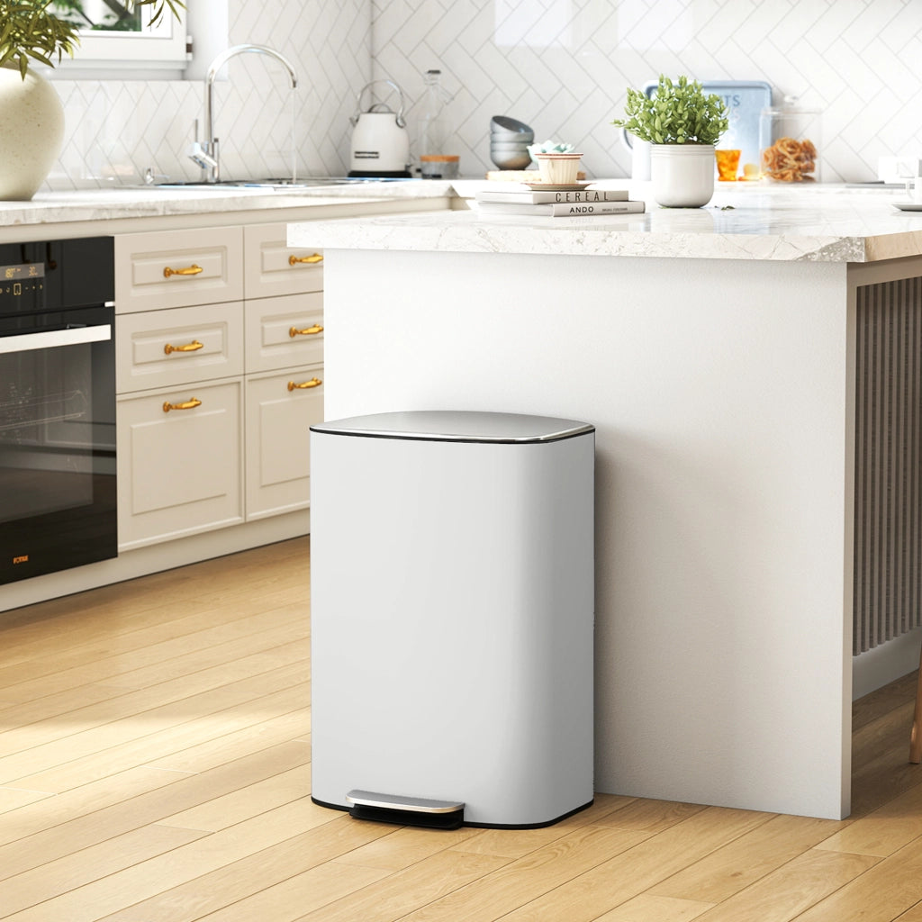 Cestino per Rifiuti 50 Litri ¨C zephmum ¨C Pedale, Coperchio Soft-Close, Colore Bianco