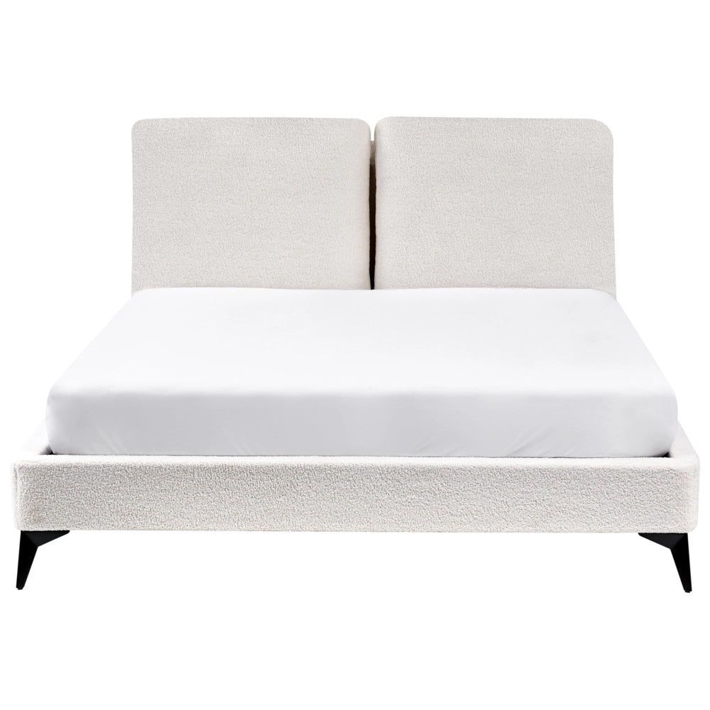 Letto matrimoniale imbottito in bouclè bianco 140 x 200 cm con rete a doghe stile moderno