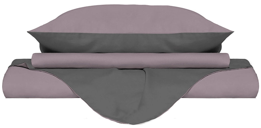 Copripiumino Matrimoniale con Sacco e Federe Doubleface Rosa Antico/Fumo