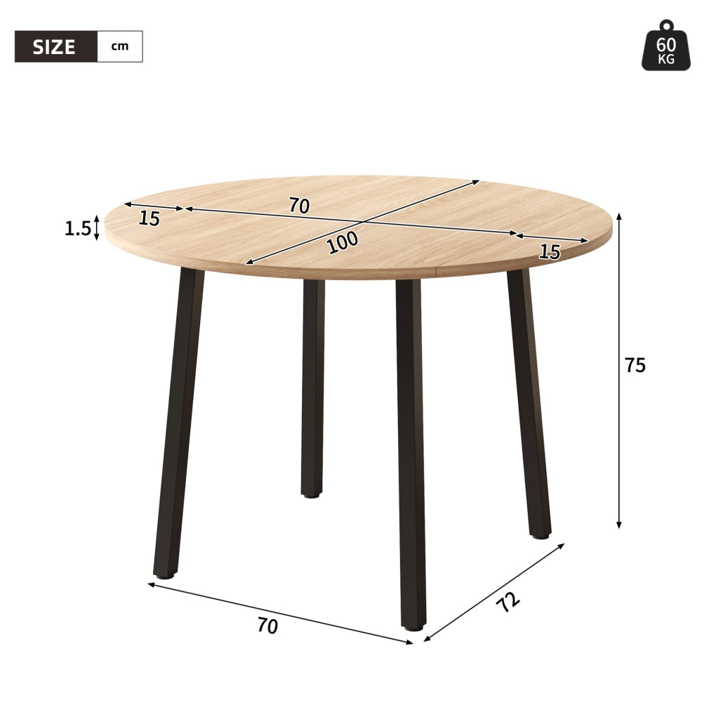 Tavolo da pranzo rotondo pieghevole 100x100 cm; effetto rovere; in MDF