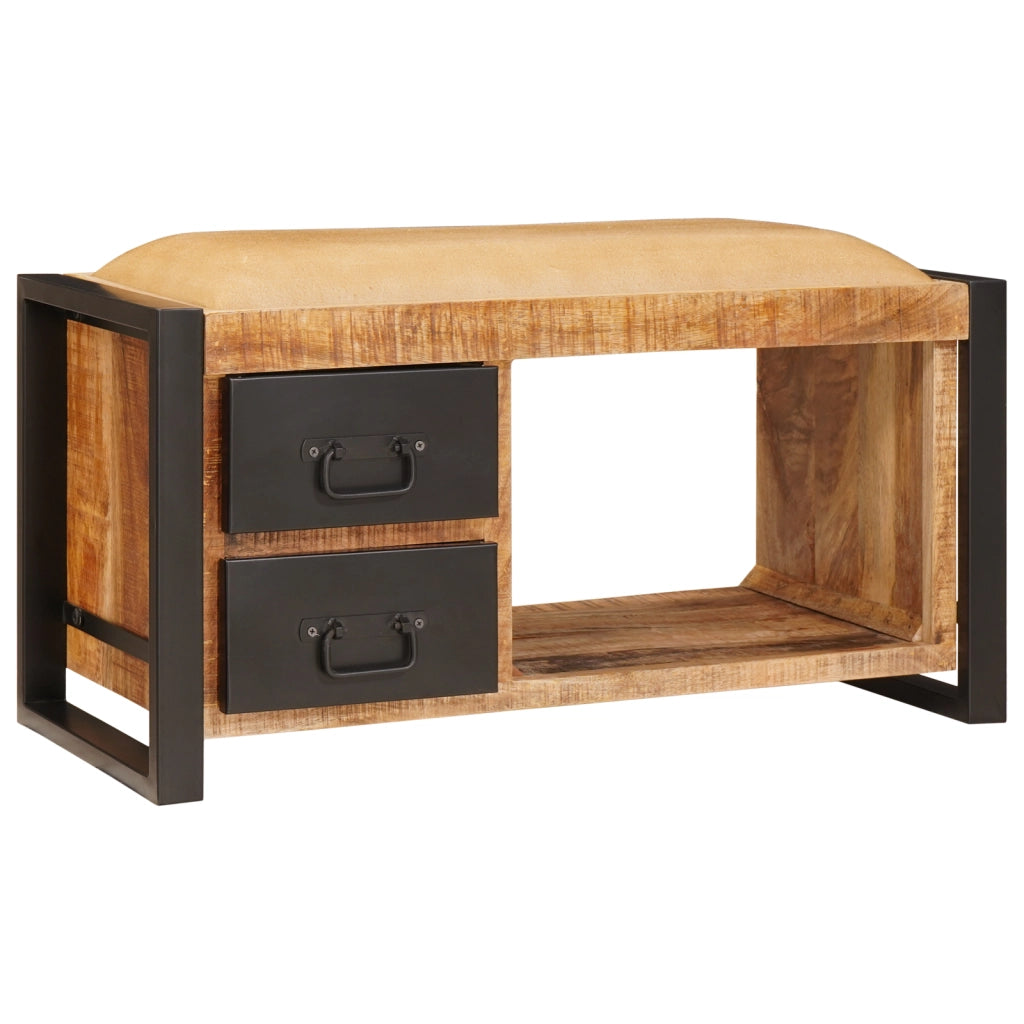 Panchina da Stoccaggio con Canvas 80x35x40 cm Legno Massello di Mango Grezzo